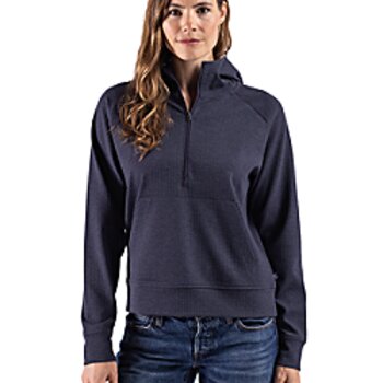 Cutter & Buck Drift Epic Versatility Recycled Textured Knit Womens Half Zip Hooded Pullover Thumbnail