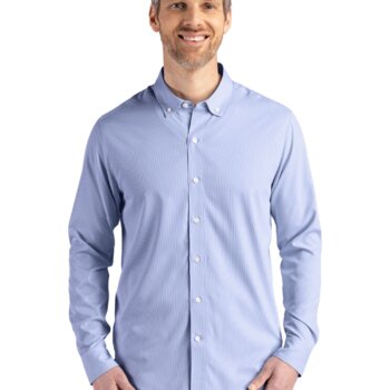 Cutter & Buck Skyline Recycled Pinstripe Mens Long Sleeve Button Down  Dress Shirt Thumbnail