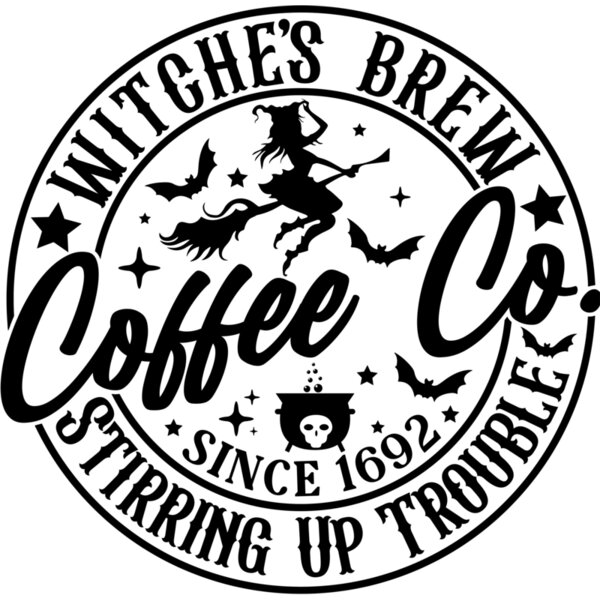 Witches Brew Coffee Co Stirring Up Trouble Coffee Lovers Halloween T Shirt Design Thumbnail